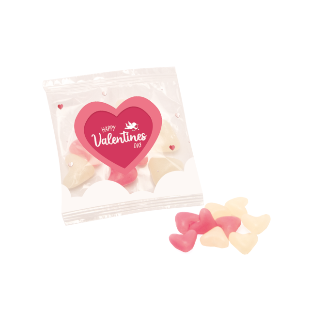 Valentines – Flow Bag – 20g – White and Pink Jelly Hearts